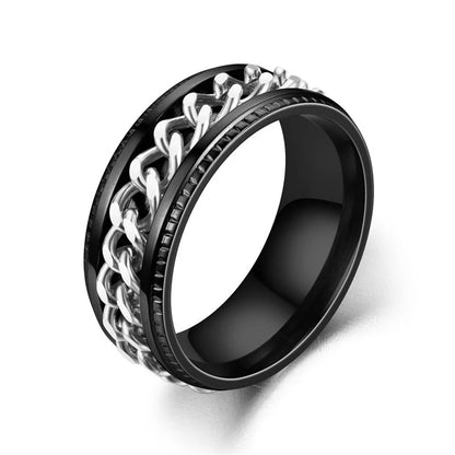 Titanium Steel Rotatable Chain Couple Ring Anxiety Multifunctional Jewelry Fashion 8mm Fidget Spinner Rings Power Sense Gifts