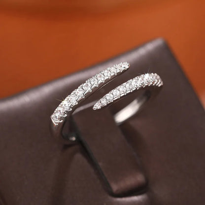 925 Sterling Silver Simple Stylish Opening Rings for Women Shiny Cubic Zirconia Finger Accessories New Trendy Delicate Jewelry