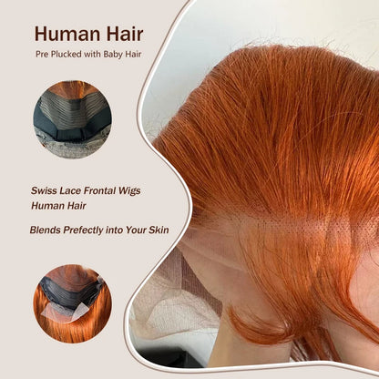 Ginger Orange Body Wave Lace Front Wig – #350 Pre-Plucked 13x6 & 13x4, 200%