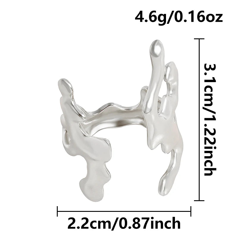 1Pc Stainless Steel Waterproof Women Personality Textured Chunky Open Rings Vintage Hollow Irregular Multi-layer Anillos Jewelry