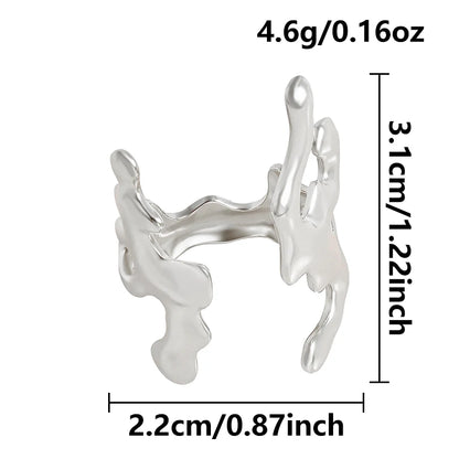 1Pc Stainless Steel Waterproof Women Personality Textured Chunky Open Rings Vintage Hollow Irregular Multi-layer Anillos Jewelry