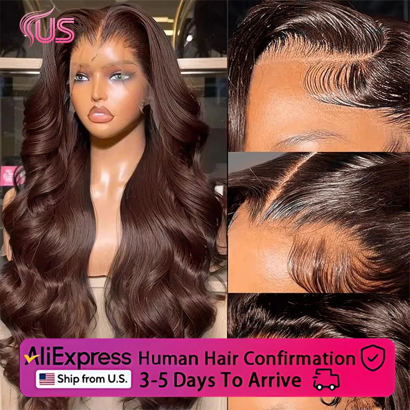 Chocolate Brown Body Wave 13x4 HD Lace Frontal Wig – Pre-Plucked 13x6, 4x4 & 5x5