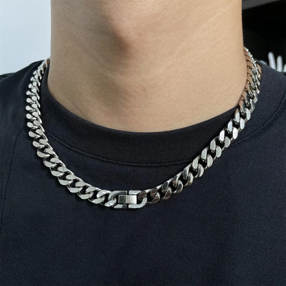 ULJ Punk Miami Cuban Link Men Hip Necklace 304 Stainless Steel Hip-Hop Female Male Bracelet Chain Ice Out Waterproof Jewelry