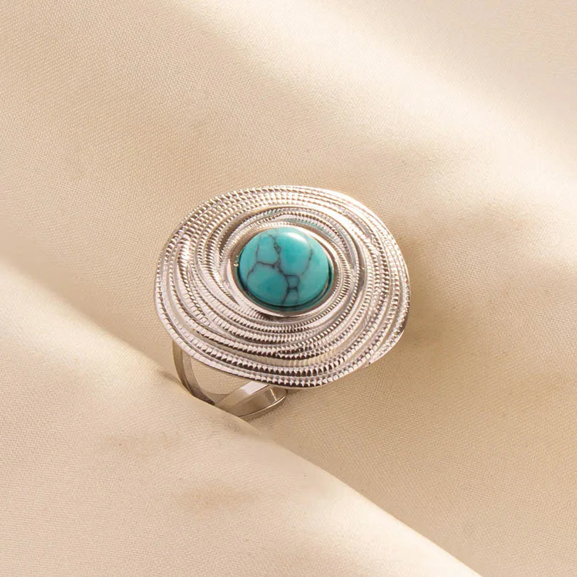 1pc Stainless Steel Boho Turquoise Open Finger Rings Trendy Adjustable Women Ethnic Multi Layers Stackable Anillos Jewelry