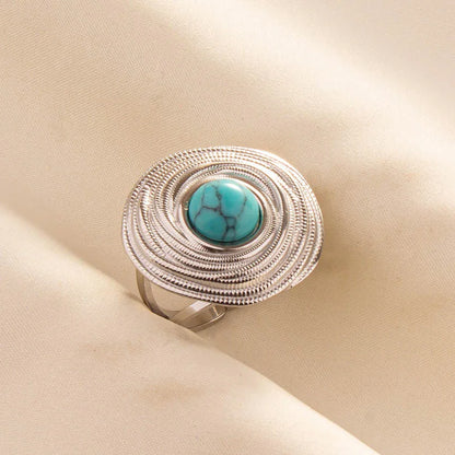 1pc Stainless Steel Boho Turquoise Open Finger Rings Trendy Adjustable Women Ethnic Multi Layers Stackable Anillos Jewelry