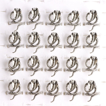 10pcs/lot Men Retro Punk Snake Rings For Women Antique Siver Color Opening Adjustable Jewelry Party Gifts
