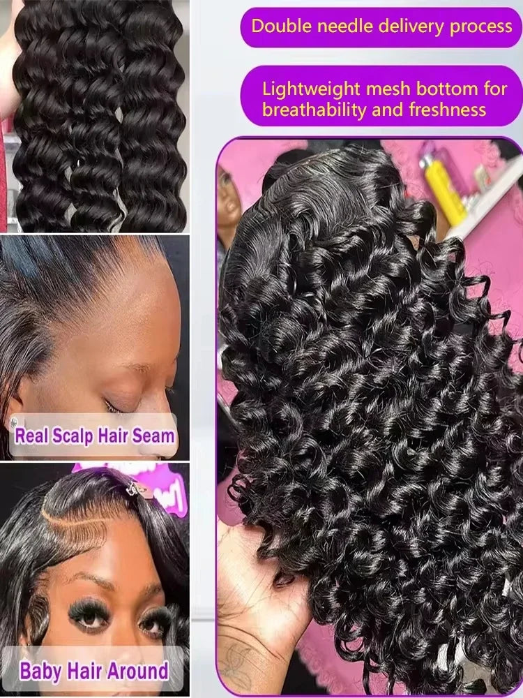 Deep Wave Curly HD Lace Frontal Wig – Pre-Plucked 13x6 & 13x4, 220% Density
