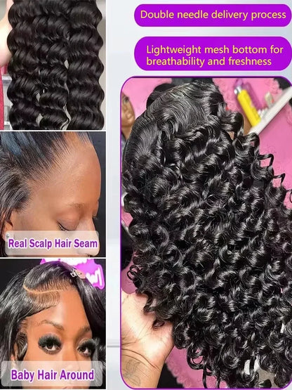 Deep Wave Curly HD Lace Frontal Wig – Pre-Plucked 13x6 & 13x4, 220% Density
