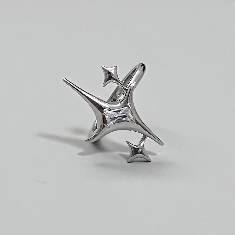 Punk Harajuku Y2K Shiny Star Cross Crystal Rings for Women Unisex Couple Engagement Ring Party Creative Jewelry