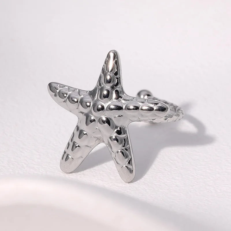 Bohemian Stainless Steel Ring Woman Vintage Jewelry Starfish Heart-Shaped Geometry Adjustable Open Rings Prom Accessories Gift