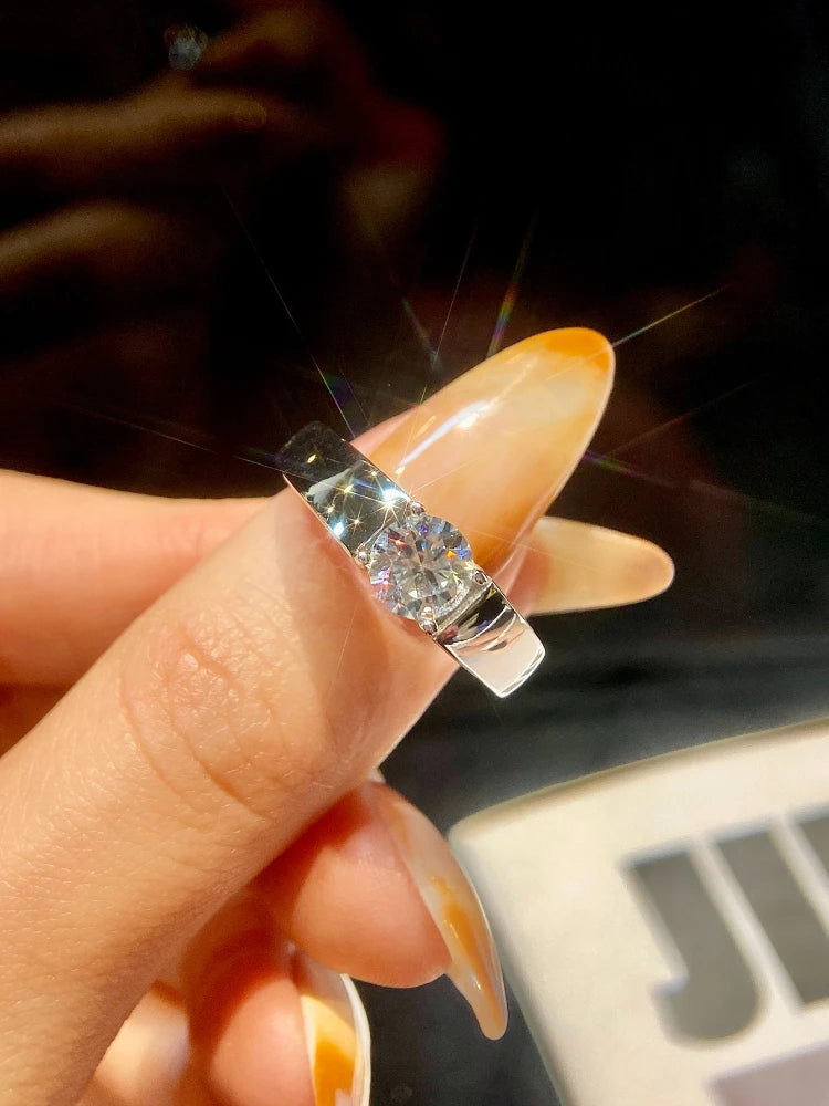 Luxury 1CT D Color Certified Moissanite Diamond Wedding Rings For Men Real 925 Sterling Silver Top Quality Jewelry