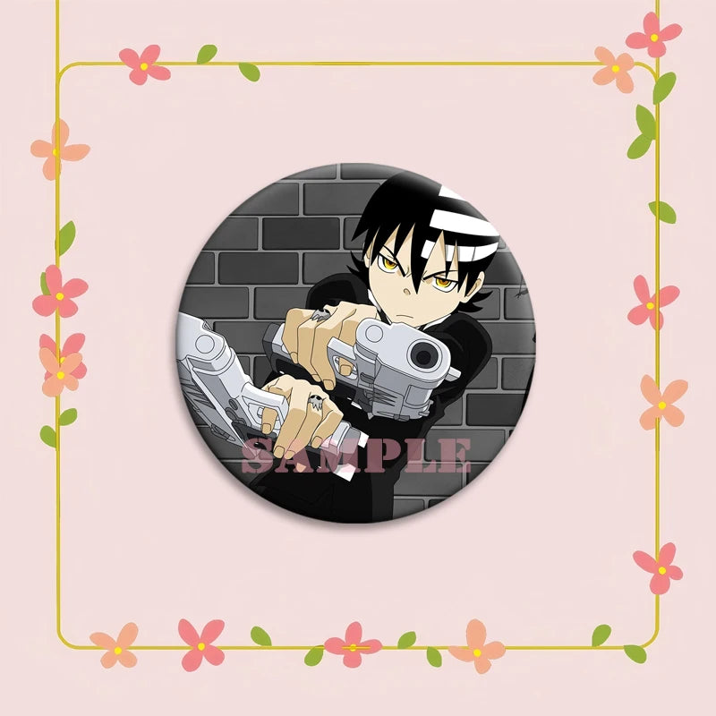 Anime Soul Eater Pins Round Creative Cartoon Badges Handmade Tinplate Brooches for Backpack Accessorys Exquisite Gifts