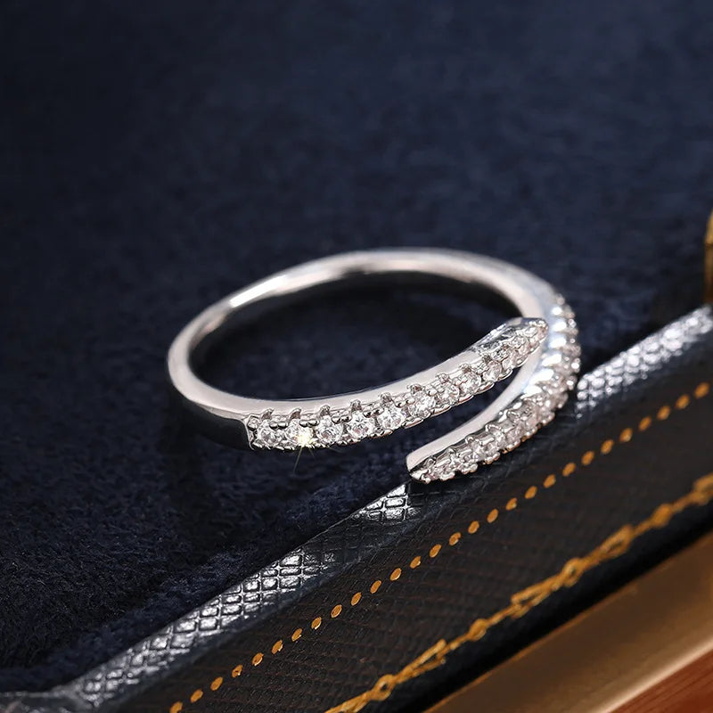 925 Sterling Silver Simple Stylish Opening Rings for Women Shiny Cubic Zirconia Finger Accessories New Trendy Delicate Jewelry