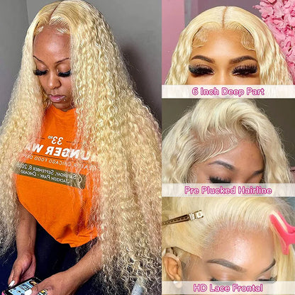 613 Blonde Water Deep Wave HD Lace Frontal Wig – Pre-Plucked 13x6 & 13x4, 30–38 Inch