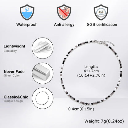 Vnox 41-48cm Adjustable Black White Crystal Beaded Choker Necklace for Men Women, Trendy Minimalist Clavicle Chain Jewelry Gift