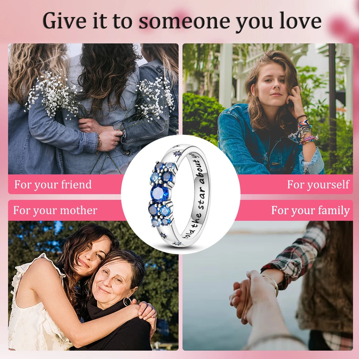 925 Sterling Silver Starry Ring Simple Generous Blue Zircon Luxury High Quality For Women Rings Wedding Party Fine Jewelry Gift