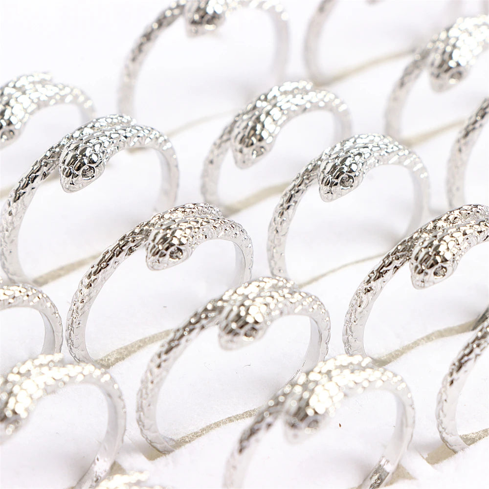 10pcs/lot Men Retro Punk Snake Rings For Women Antique Siver Color Opening Adjustable Jewelry Party Gifts