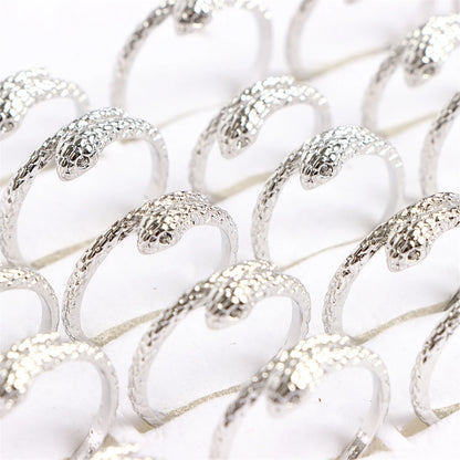 10pcs/lot Men Retro Punk Snake Rings For Women Antique Siver Color Opening Adjustable Jewelry Party Gifts