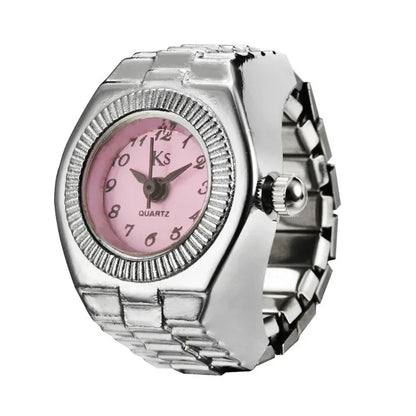 Punk Mini Quartz Watch Clock Finger Rings for Men Women Stainless Steel Elastic Strap Punk Couple Roman Ring Jewelry Gifts