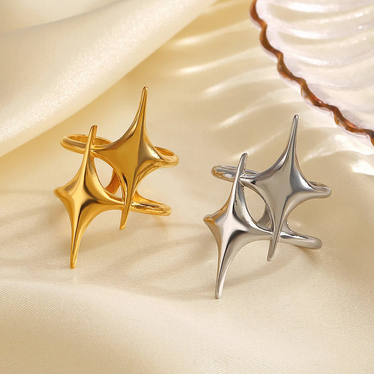 LATS Stainless Steel Y2K Celestial Star Open Rings for Women Men Unique Design Gold Silver Color Adjustable Ring Fashion Jewelry
