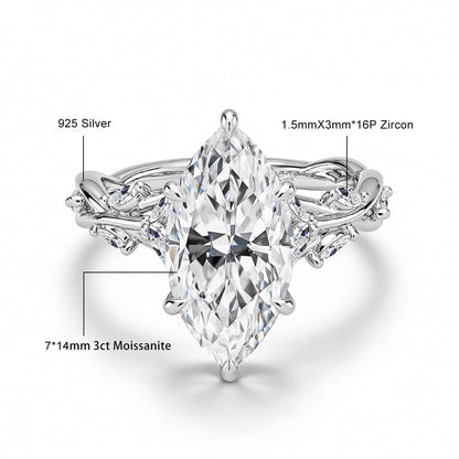 Real 14K Gold Filled Moissanite Wedding Ring 3CT Marquise Cut GRA Diamond Nature-Inspired Au585 Engagement Ring for Women