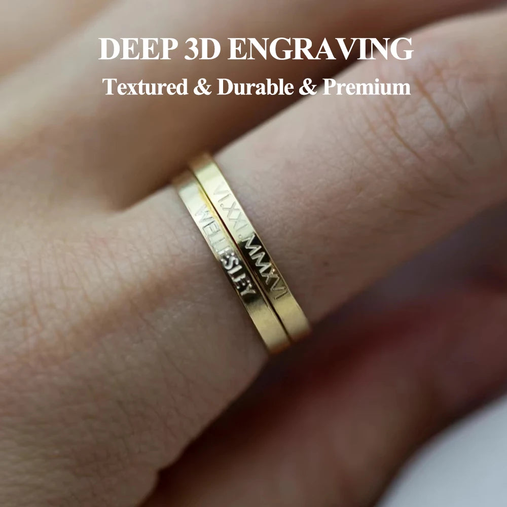 COOLTIME Personalized Custom Ring For Women Stainless Steel Gold Color Engrave Name Rings Anniversary Jewelry Gift Couple Mom