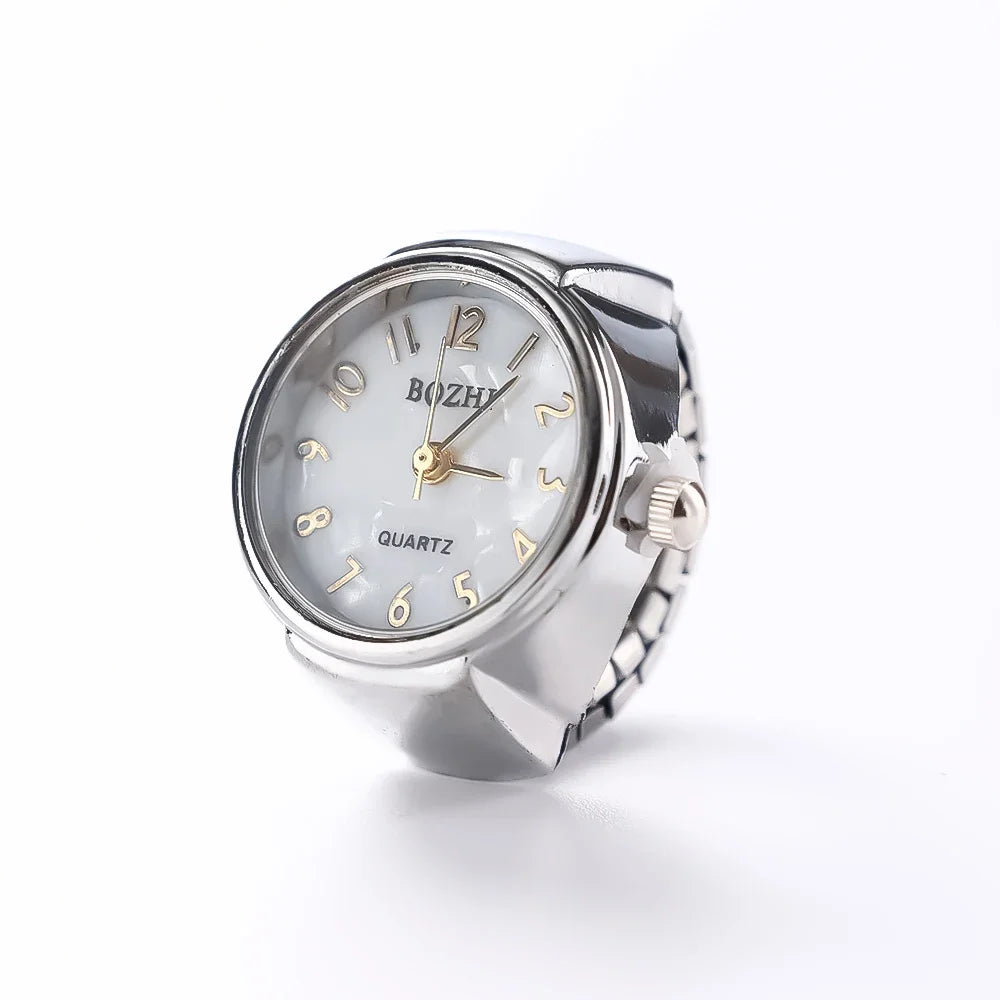 Punk Mini Quartz Watch Clock Finger Rings for Men Women Stainless Steel Elastic Strap Punk Couple Roman Ring Jewelry Gifts
