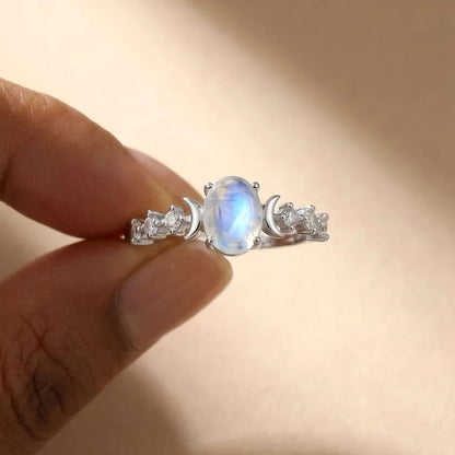 925 Sterling Silver Imitation Opal Moon Rings for Women Aesthetic Wedding Accessories Fancy Anniversary Gift Statement Jewelry