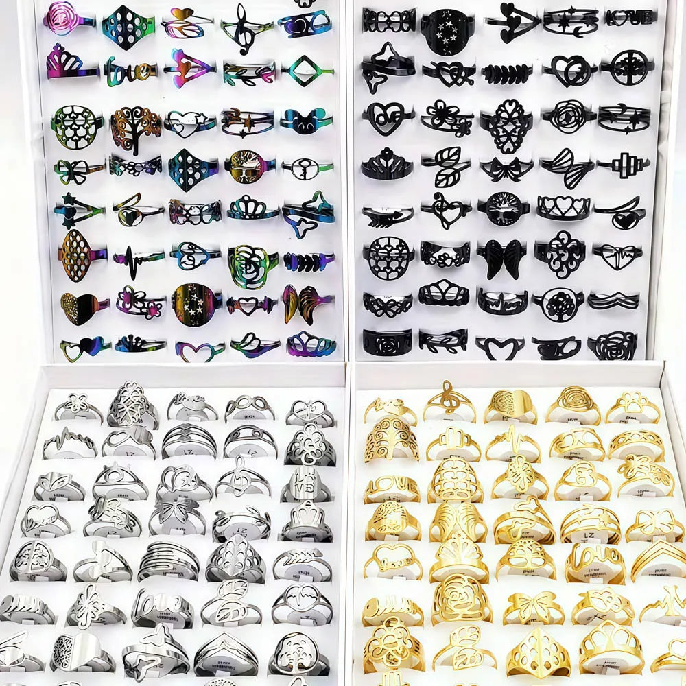 10/20Pcs/Lot Fashion Classic Charm Multicolor Simple Stainless Steel Rings For Women Wedding Love Mix Style Jewelry Party Gifts