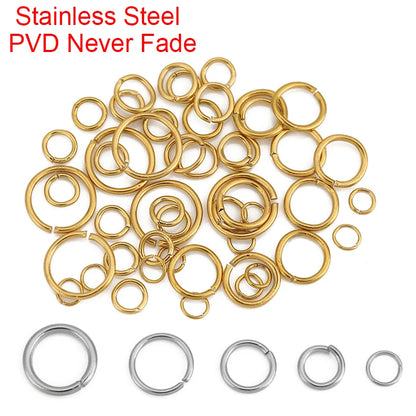 100pcs 3 4 5 6 7 8 10 mm Stainless Steel Open Jump Rings PVD Never Fade End Connectors For Necklace Bracelet DIy Jewelry Making