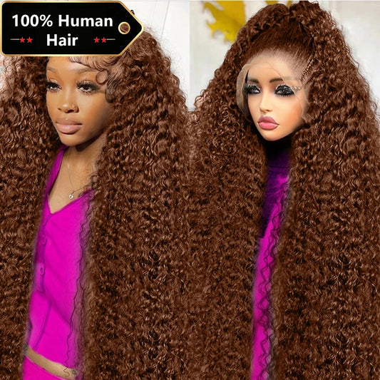 Chocolate Brown Deep Curly Lace Front Wig – Water Wave HD 13x4, 13x6 & 4x4, 30–38 Inch