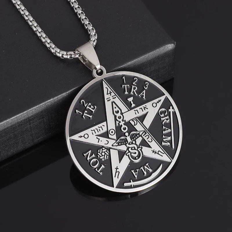 Stainless Steel 7 Archangel Seal Necklace Men's Solomon Kabbalah Seal Pendant Supernatural Protection Amulet Magical Jewelry