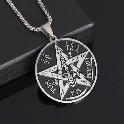 Stainless Steel 7 Archangel Seal Necklace Men's Solomon Kabbalah Seal Pendant Supernatural Protection Amulet Magical Jewelry