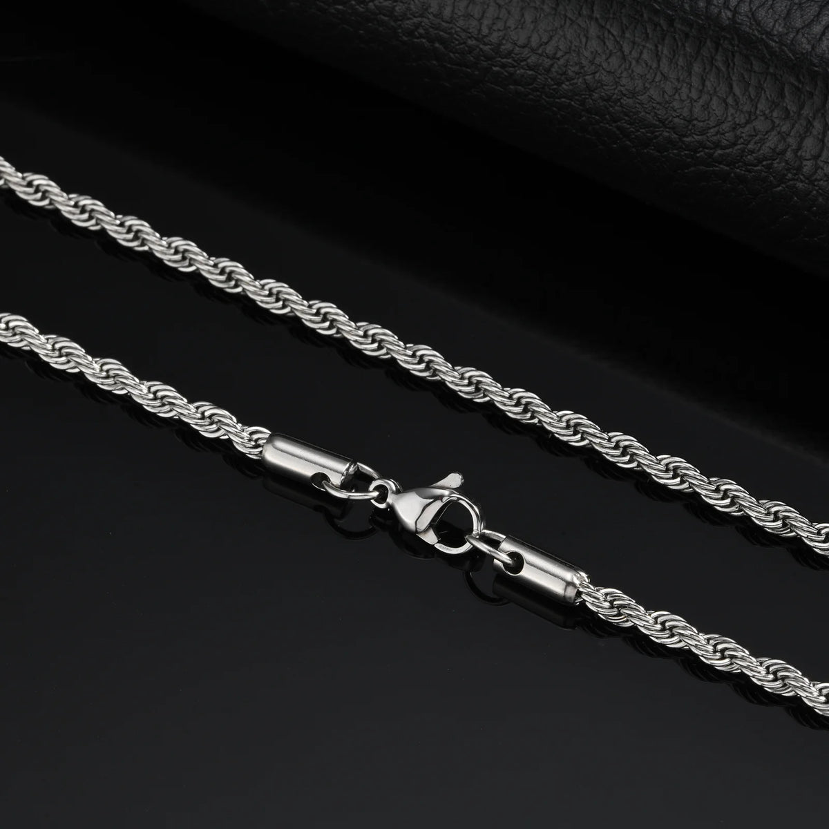 Punk Silver Color Chain Necklace for Men Women,Hip Hop Stainless Steel Braided Link Chokers,Classic Metal Jewelry Gift