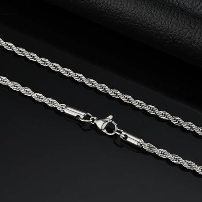 Punk Silver Color Chain Necklace for Men Women,Hip Hop Stainless Steel Braided Link Chokers,Classic Metal Jewelry Gift