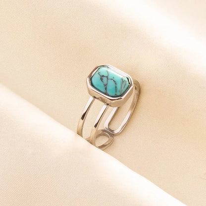 1pc Stainless Steel Boho Turquoise Open Finger Rings Trendy Adjustable Women Ethnic Multi Layers Stackable Anillos Jewelry