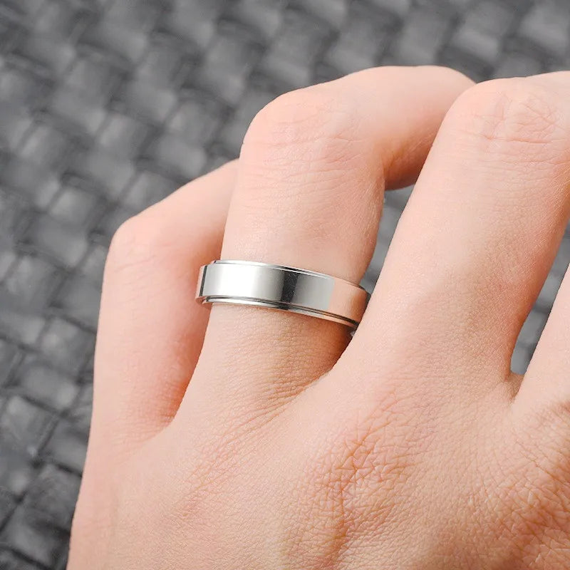 Anti Stress Anxiety Fidget Spinner Couple Rings Rotate Freely Jewelry for Men Women Stainless Steel Knuckle Ring Wedding Bague