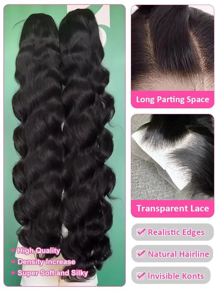 Natural Black Body Wave 360 Full Lace Wig – Pre-Plucked 13x4 & 13x6, 250%