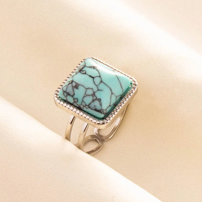 1pc Stainless Steel Boho Turquoise Open Finger Rings Trendy Adjustable Women Ethnic Multi Layers Stackable Anillos Jewelry