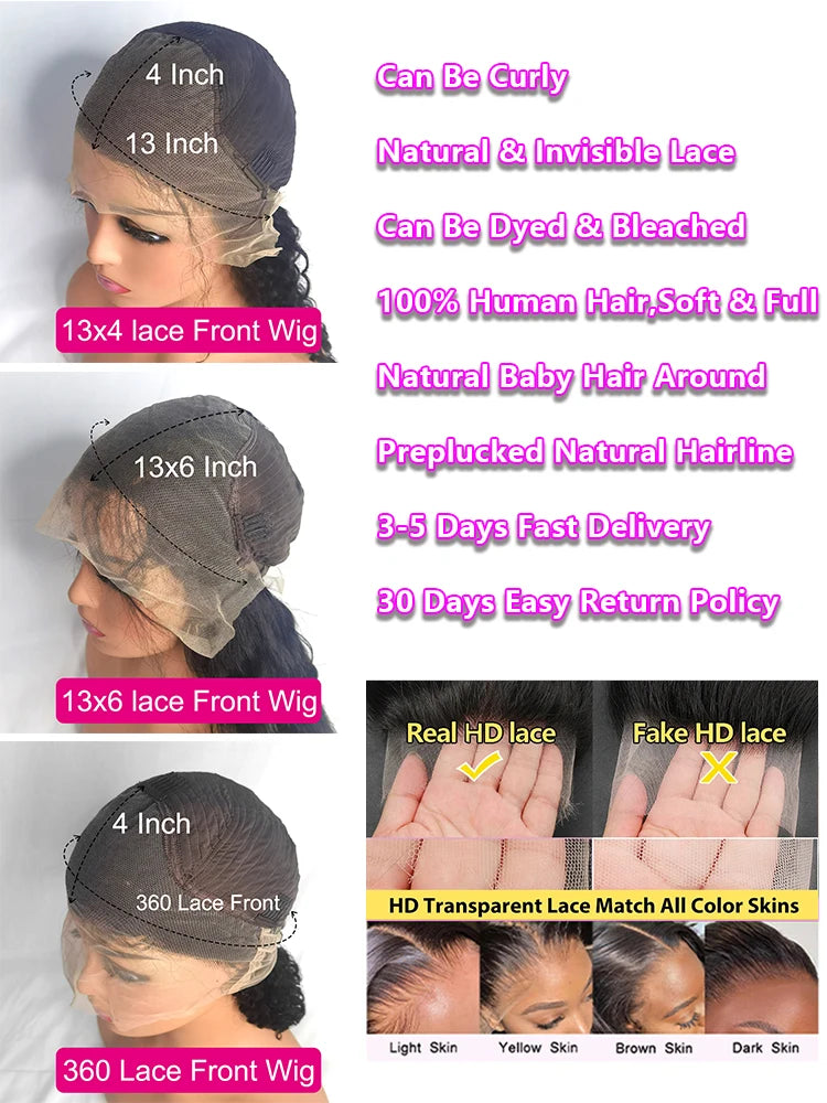 Deep Wave Curly 13x6 HD Lace Frontal Wig – 200% Real Density 13x4 & 360 Pre-Plucked
