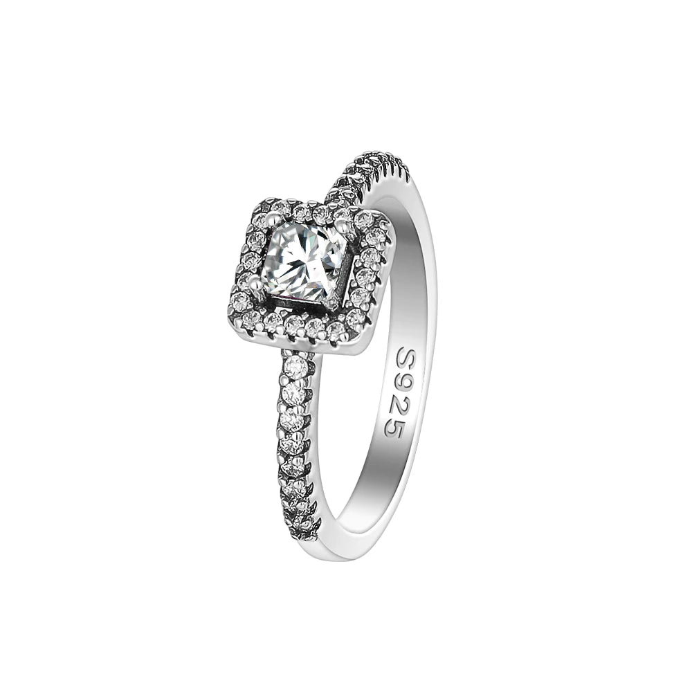 925 Silver Women Jewerly Accessories Ring Size 6 7 8 9 Pink Heart CZ Stone Red Black Rings DIY Birthday Gift Party