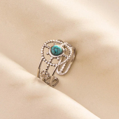 1pc Stainless Steel Boho Turquoise Open Finger Rings Trendy Adjustable Women Ethnic Multi Layers Stackable Anillos Jewelry