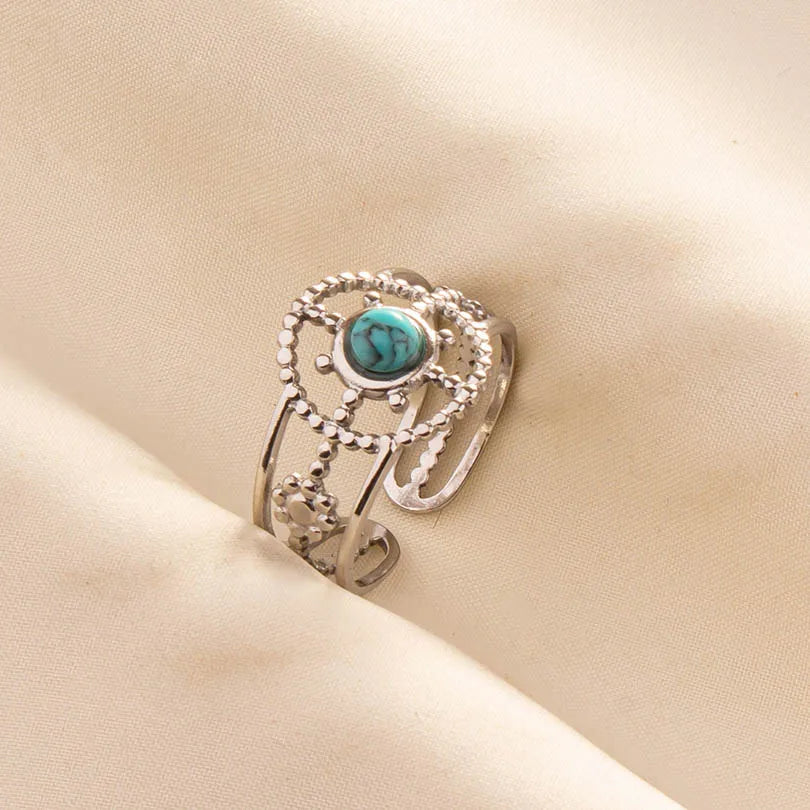 1pc Stainless Steel Boho Turquoise Open Finger Rings Trendy Adjustable Women Ethnic Multi Layers Stackable Anillos Jewelry