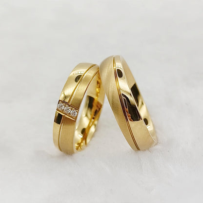 2pcs 18k Gold Plated Wedding Rings Set for Couples Europe Stardand Surgical Stainless Steel Fashion Jewelry Lovers Alliance