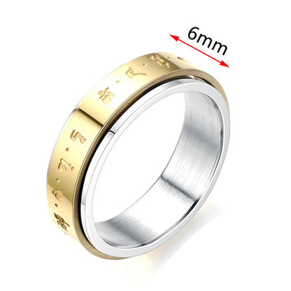 Fidget Spinner Anxiety Rings For Women Men Spinning Rotate Antistress Printing Stainless Steel Ring Accessories Trendy Jewelry