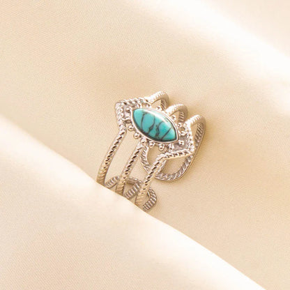 1pc Stainless Steel Boho Turquoise Open Finger Rings Trendy Adjustable Women Ethnic Multi Layers Stackable Anillos Jewelry