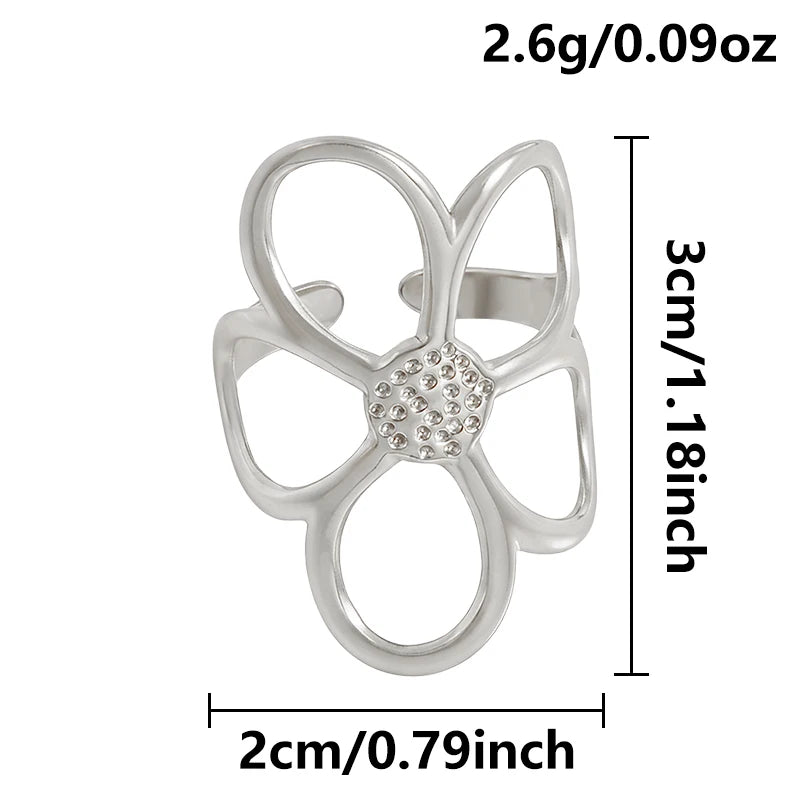 1Pc Stainless Steel Waterproof Women Personality Textured Chunky Open Rings Vintage Hollow Irregular Multi-layer Anillos Jewelry