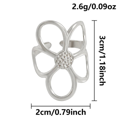 1Pc Stainless Steel Waterproof Women Personality Textured Chunky Open Rings Vintage Hollow Irregular Multi-layer Anillos Jewelry