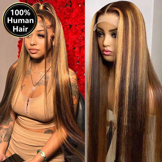 Highlight Ombre Straight 13x6 HD Lace Frontal Wig – Remy 13x4 Full Lace Pre-Plucked