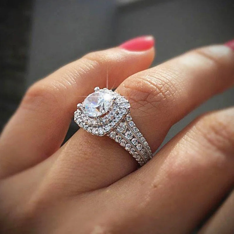 New Hot Selling Silver Plated Stainless Steel Rings For Women Cubic Zircon Jewelry Wedding Engagement Ring Wholesale Size 5-11